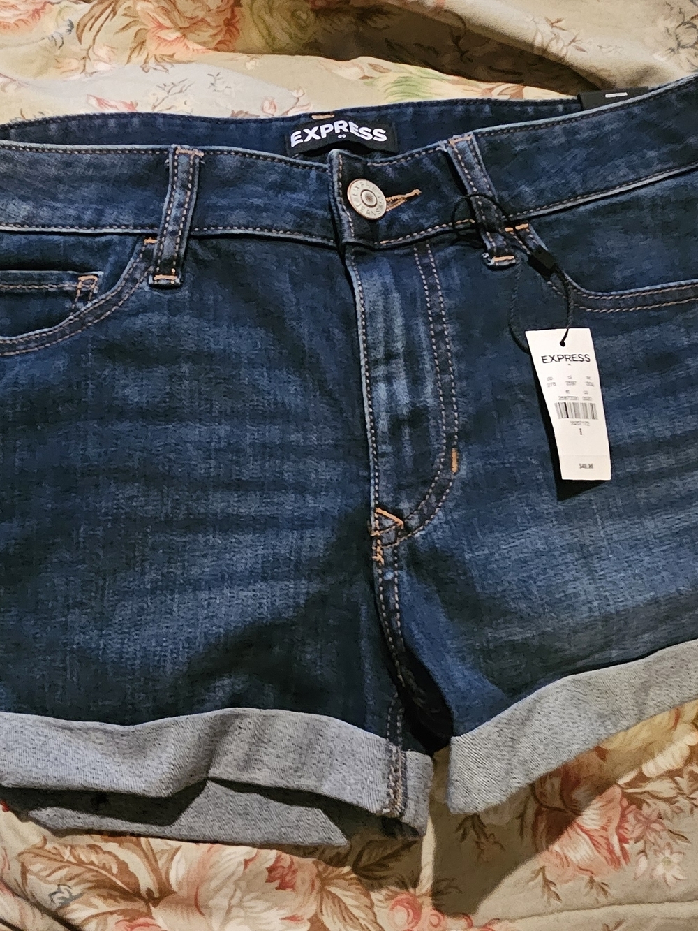 Express Shortie Low Rise Dark Blue Denim Cuffed Women’s Shorts- Size 8